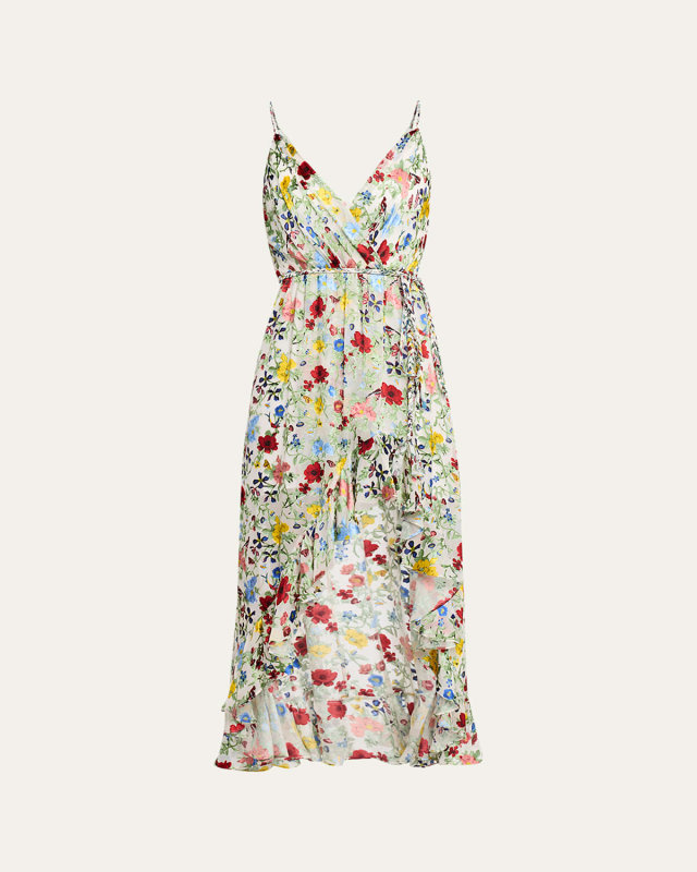 Tara Floral Cascading Ruffle Midi Dress